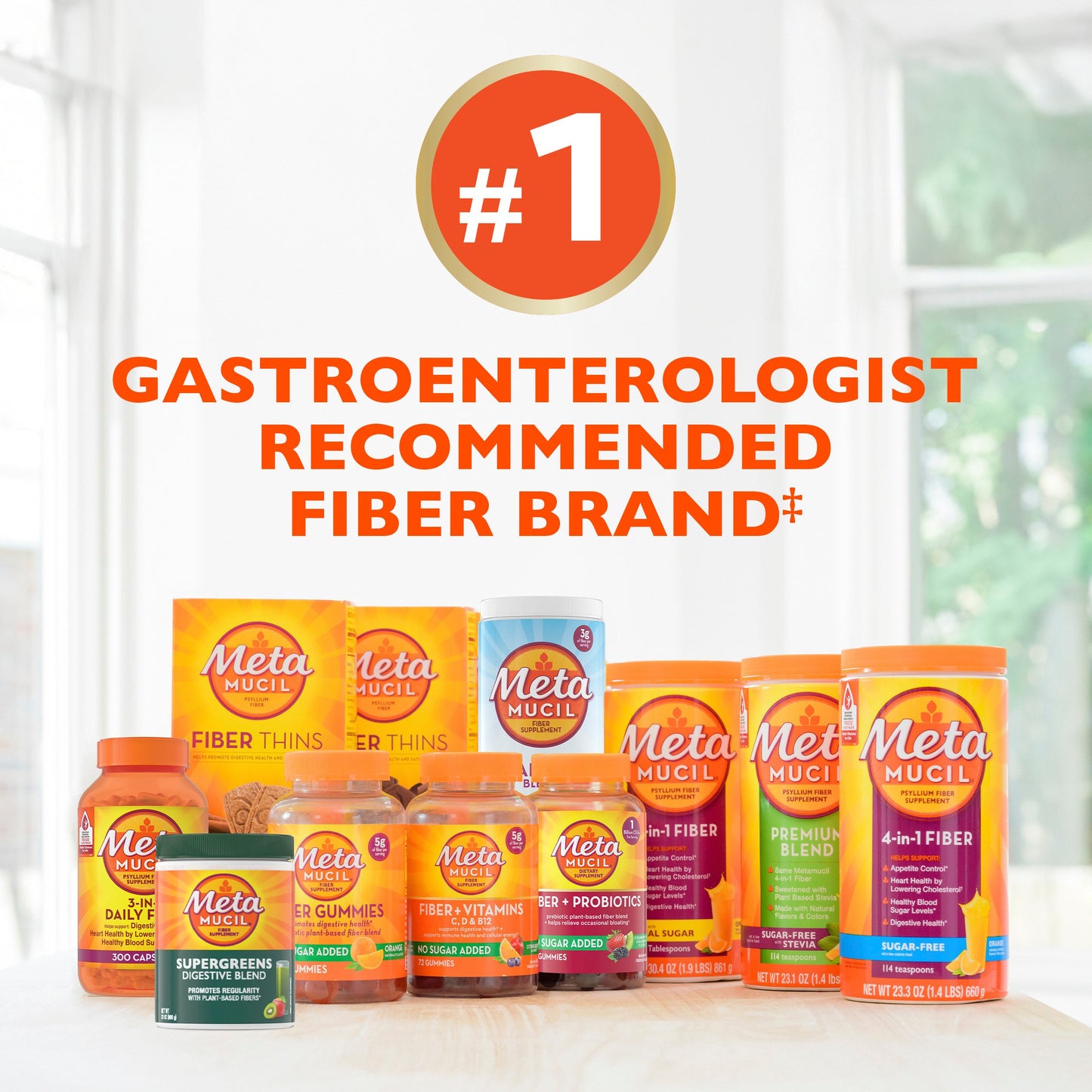 Metamucil 4-in-1 Psyllium Husk Fiber Supplement, Sugar-Free, Plant-Based, Daily Fiber Powder for Digestive Health, Orange Flavor