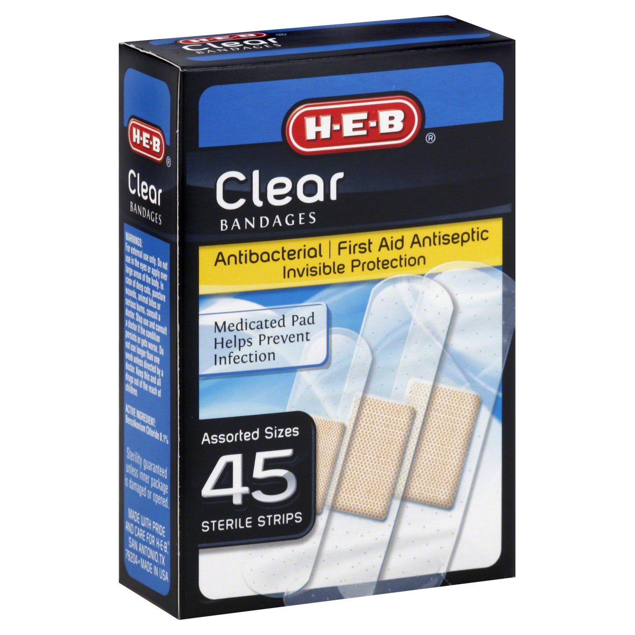 H-E-B Antibacterial Clear Bandages - First Aid Antiseptic - Assorted Sizes