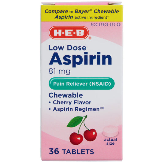 H-E-B Low Dose Aspirin Cherry Chewable Tablets