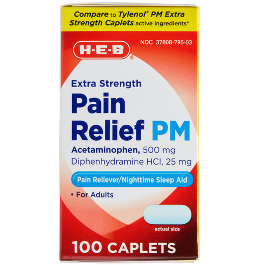 H-E-B Pain Relief PM Acetaminophen Caplets - 500 mg