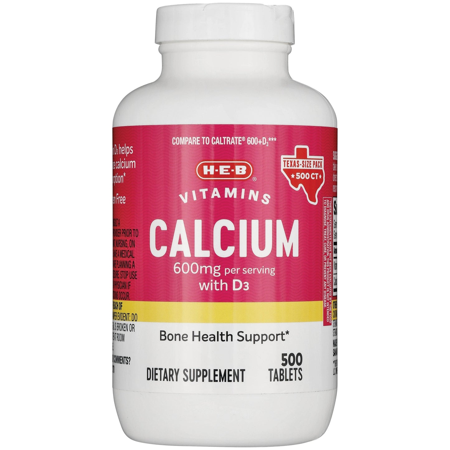 H-E-B Vitamins 600 mg Calcium with D3 Tablets - Texas-Size Pack