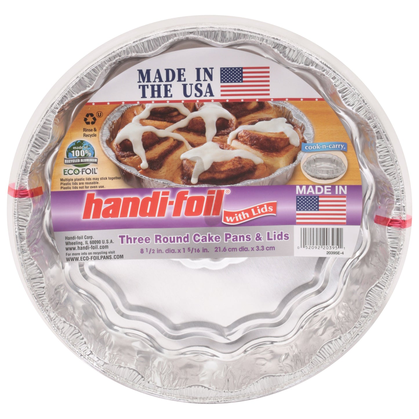 Handi-Foil Round Cake Pans & Lids, 3 pk