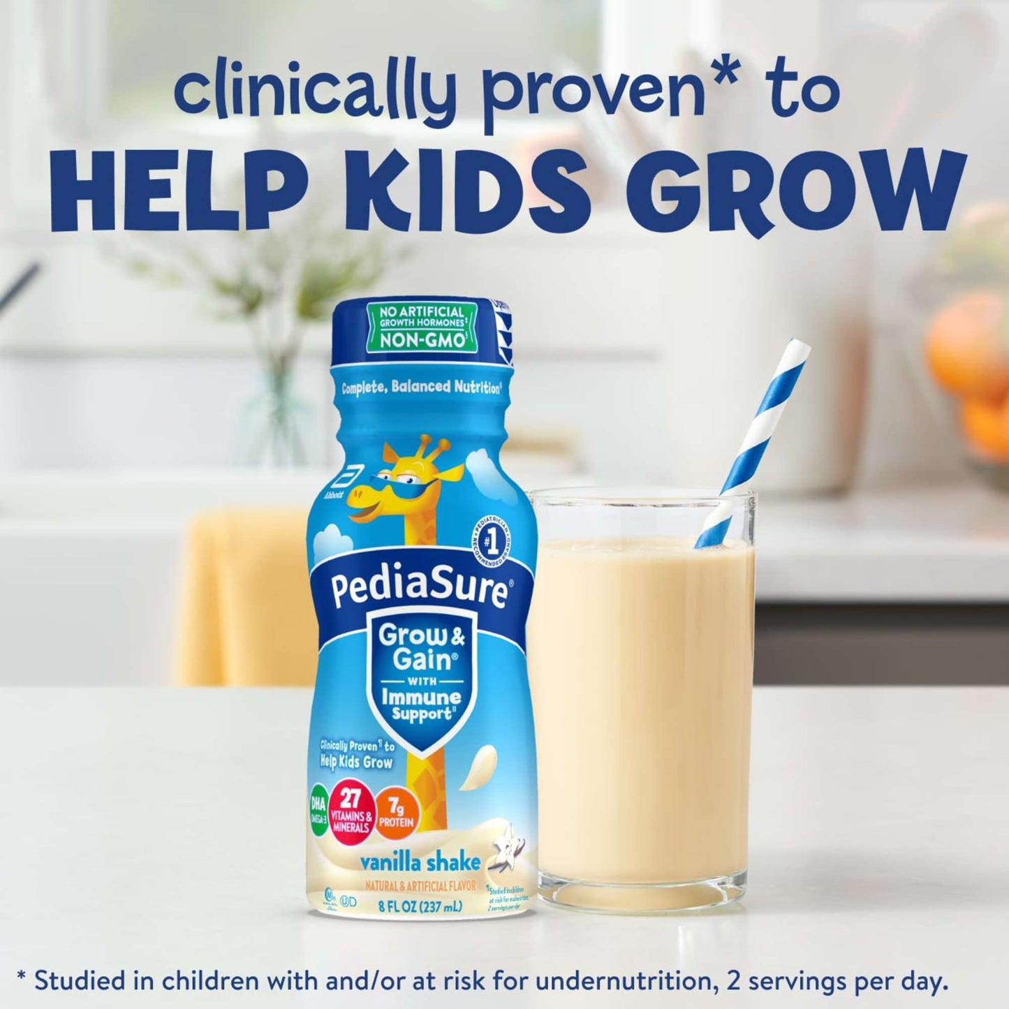 PediaSure Grow & Gain with Immune Support 7g Protein Shake for Kids - Vanilla, 8 oz Bottles