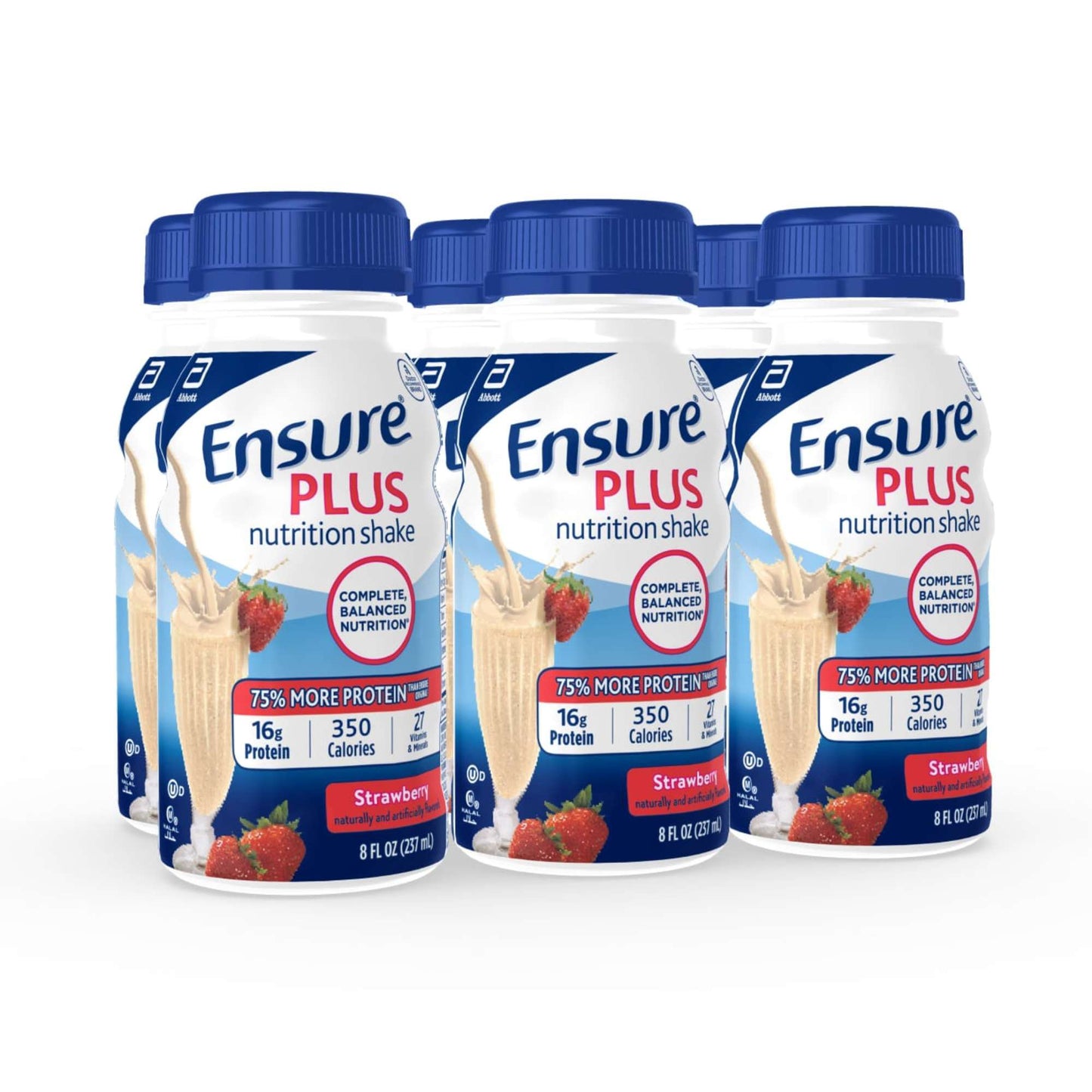 Ensure Plus 16g Protein Nutrition Shakes 6 pk Bottles - Strawberry