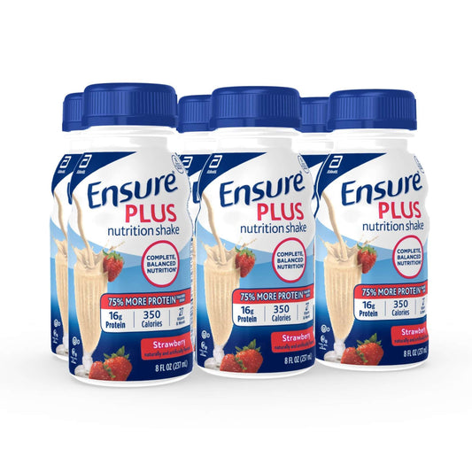 Ensure Plus 16g Protein Nutrition Shakes 6 pk Bottles - Strawberry