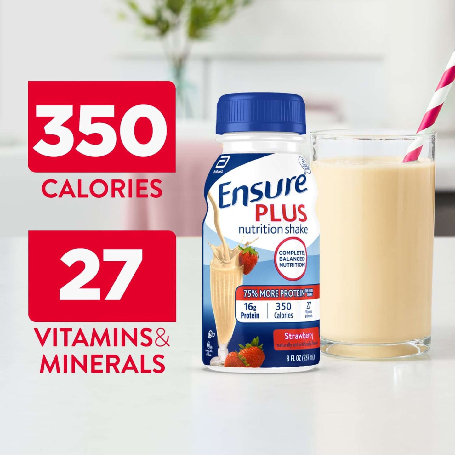 Ensure Plus 16g Protein Nutrition Shakes 6 pk Bottles - Strawberry