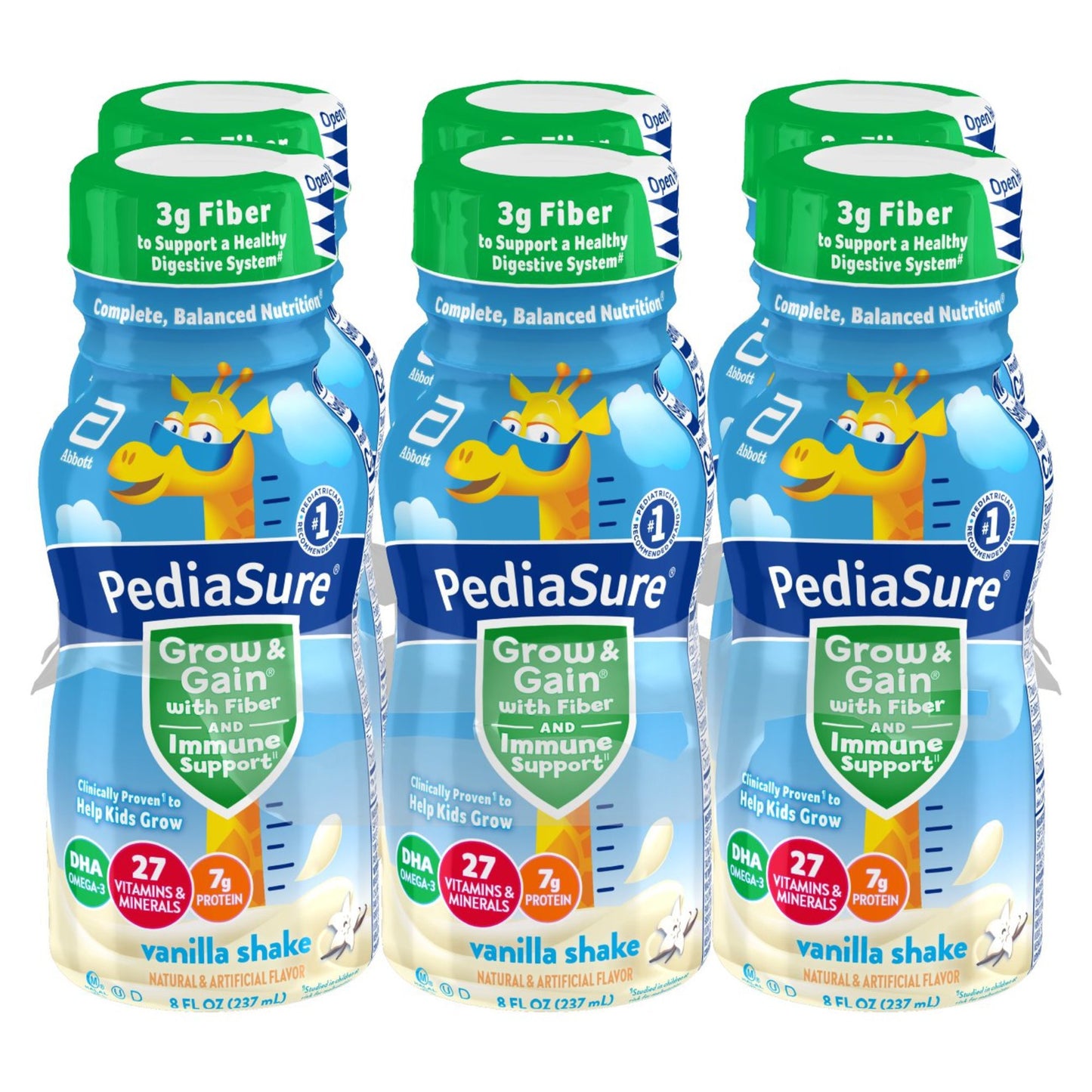 PediaSure Grow & Gain with Fiber Nutrtional Shake for Kids - Vanilla, 8 oz Bottles