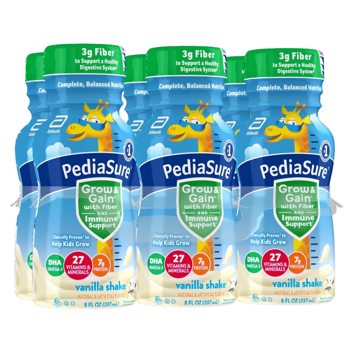 PediaSure Grow & Gain with Fiber Nutrtional Shake for Kids - Vanilla, 8 oz Bottles