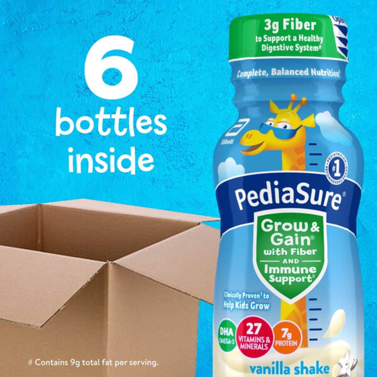 PediaSure Grow & Gain with Fiber Nutrtional Shake for Kids - Vanilla, 8 oz Bottles