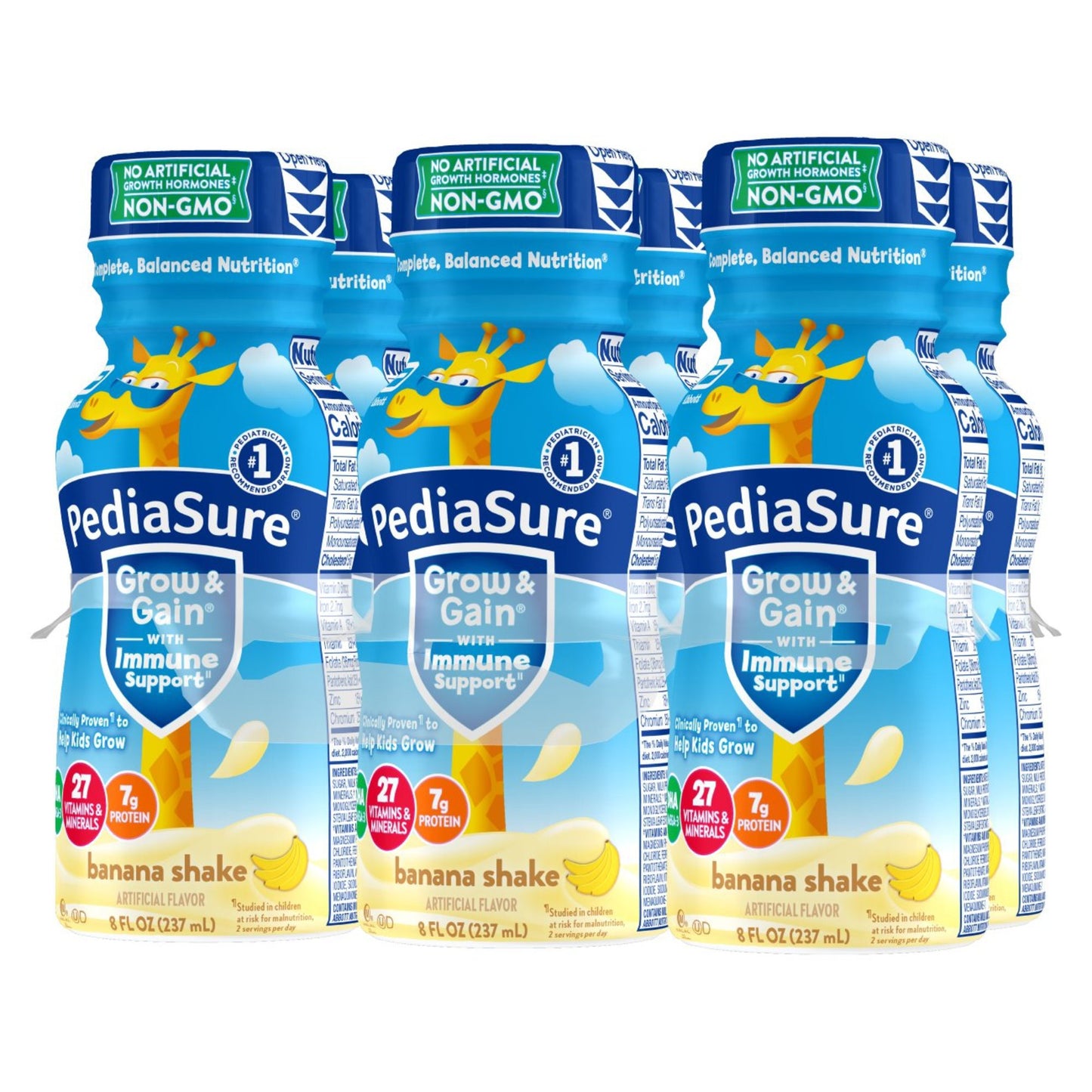PediaSure Grow & Gain with Immune Support 7g Protein Shake for Kids - Banana, 8 oz Bottles
