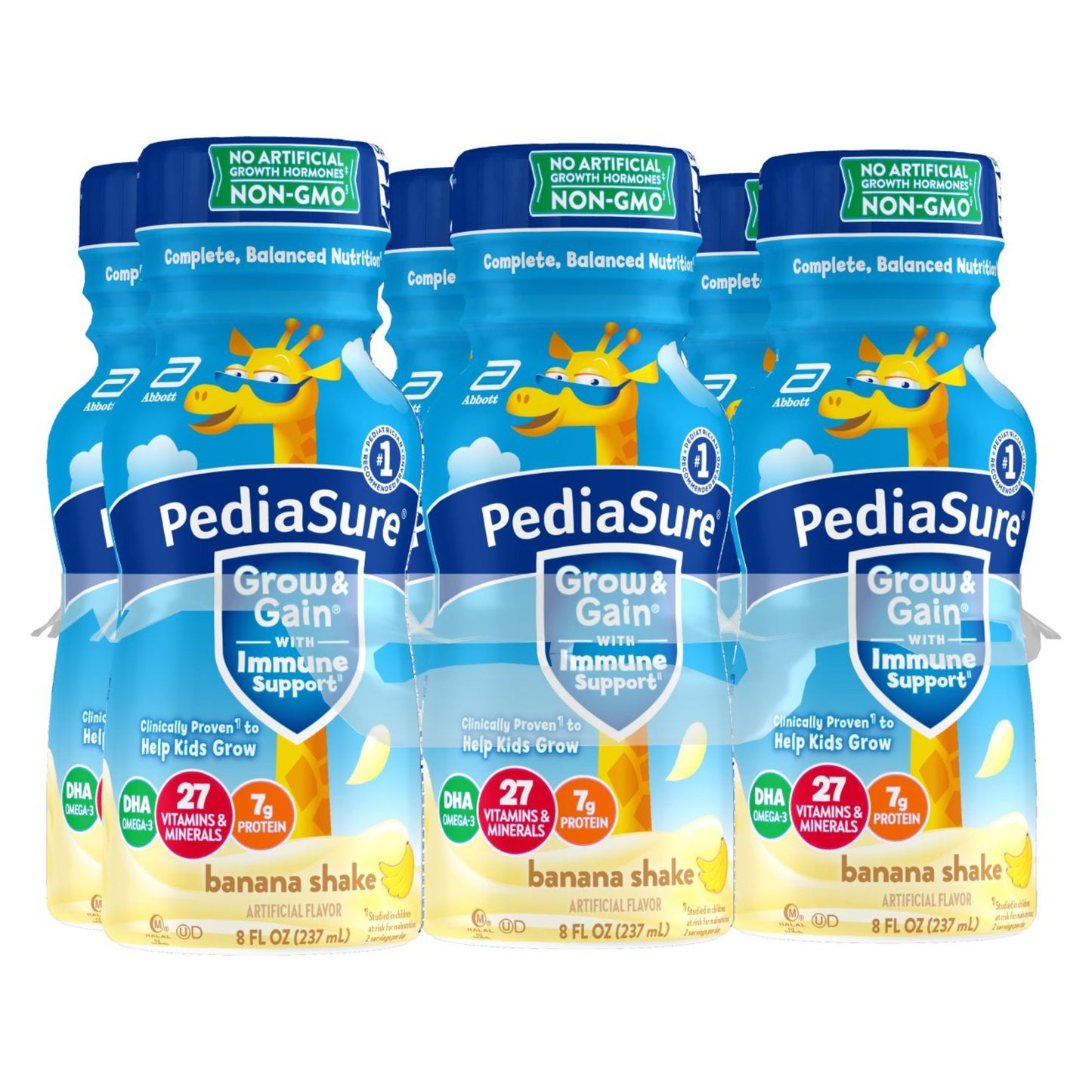 PediaSure Grow & Gain with Immune Support 7g Protein Shake for Kids - Banana, 8 oz Bottles