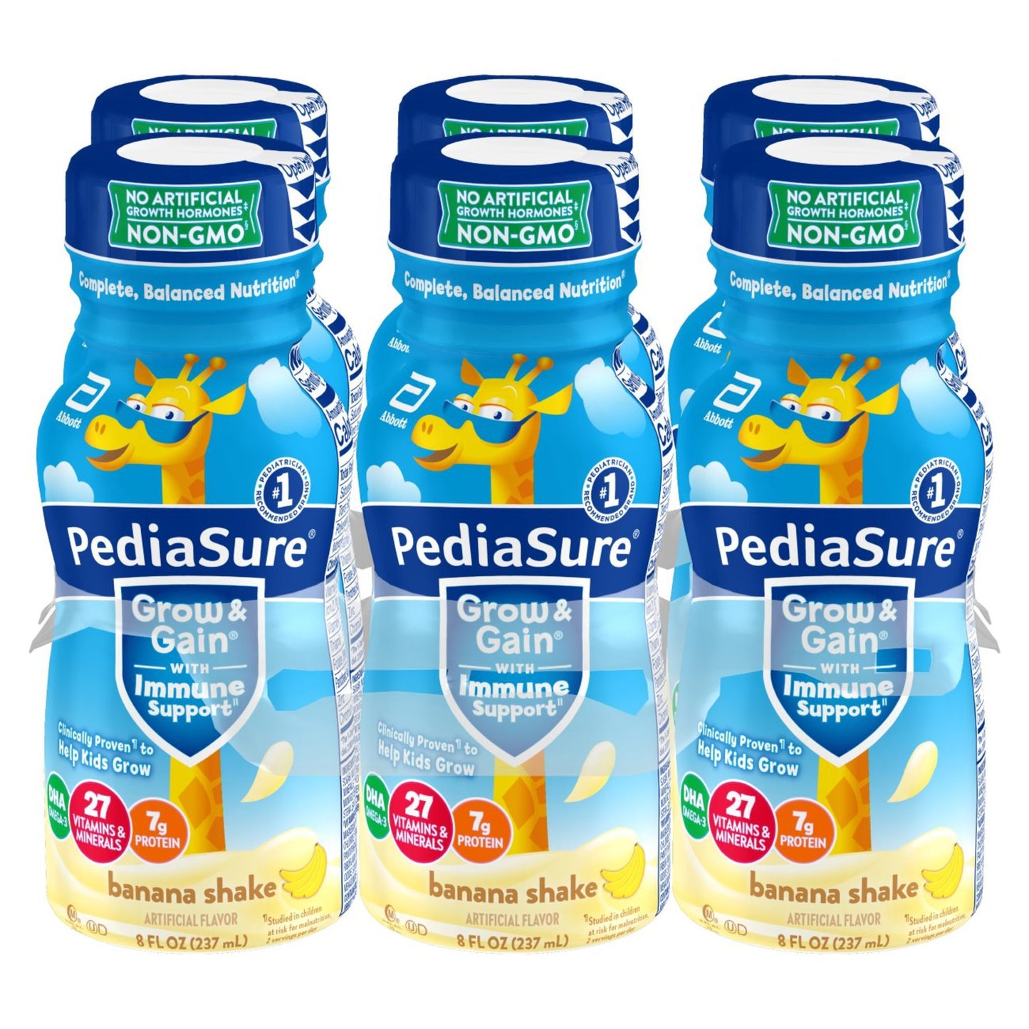 PediaSure Grow & Gain with Immune Support 7g Protein Shake for Kids - Banana, 8 oz Bottles