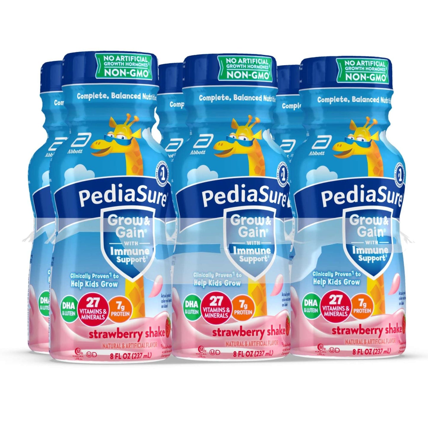 PediaSure Grow & Gain with Immune Support 7g Protein Shake for Kids - Strawberry, 8 oz Bottles