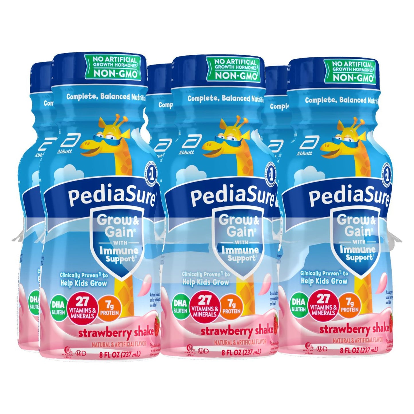 PediaSure Grow & Gain with Immune Support 7g Protein Shake for Kids - Strawberry, 8 oz Bottles