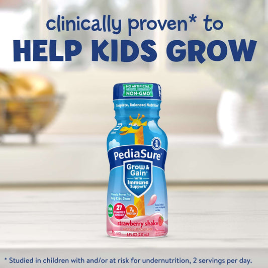 PediaSure Grow & Gain with Immune Support 7g Protein Shake for Kids - Strawberry, 8 oz Bottles