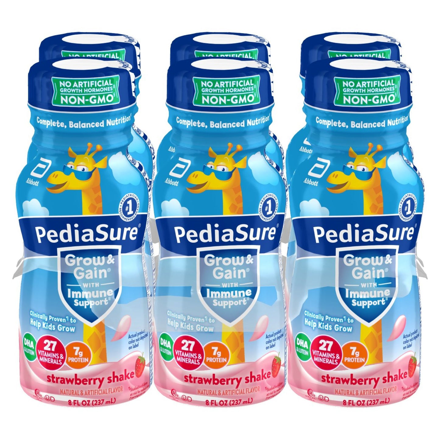 PediaSure Grow & Gain with Immune Support 7g Protein Shake for Kids - Strawberry, 8 oz Bottles