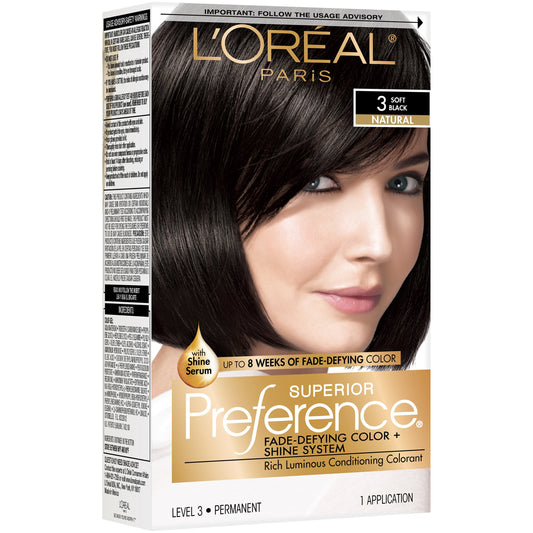 L'Oréal Paris Superior Preference Permanent Hair Color, 3 Soft Black
