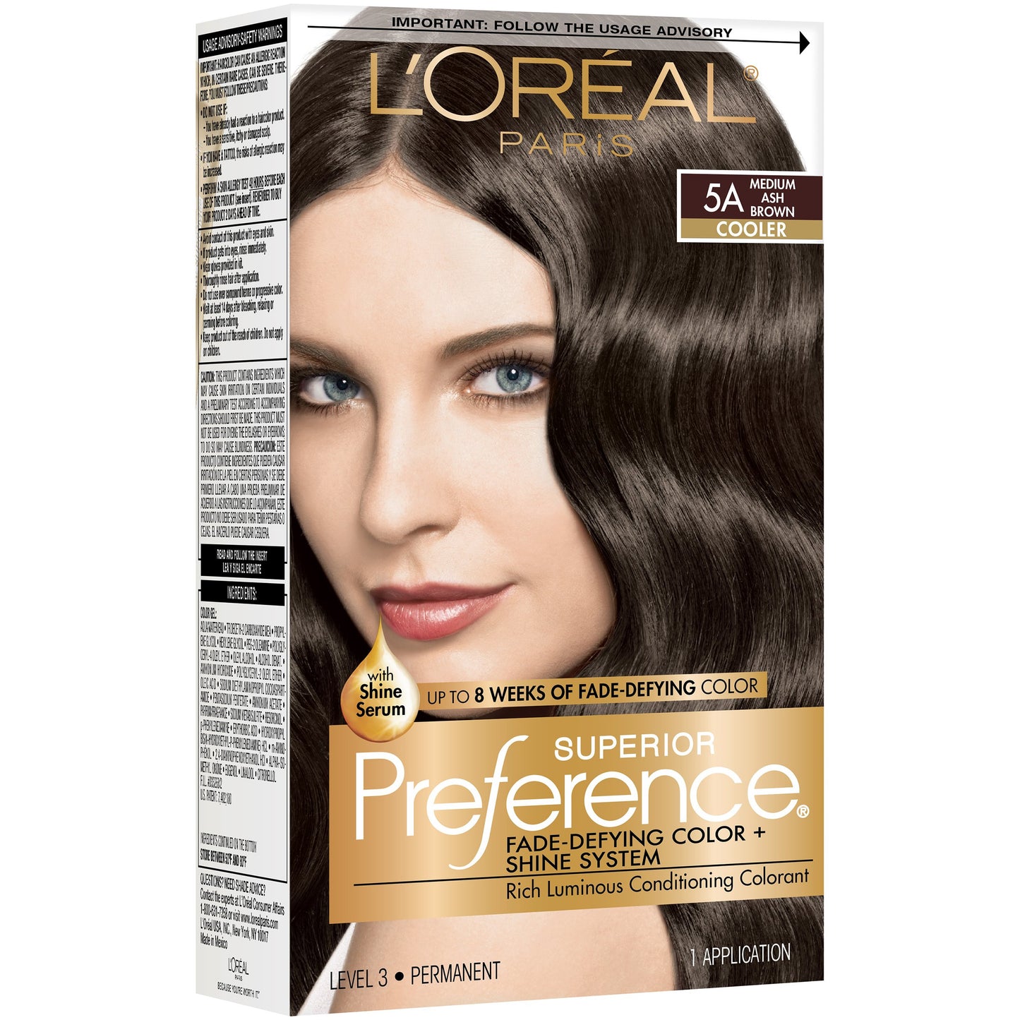 L'Oréal Paris Superior Preference Permanent Hair Color, 5A Medium Ash Brown