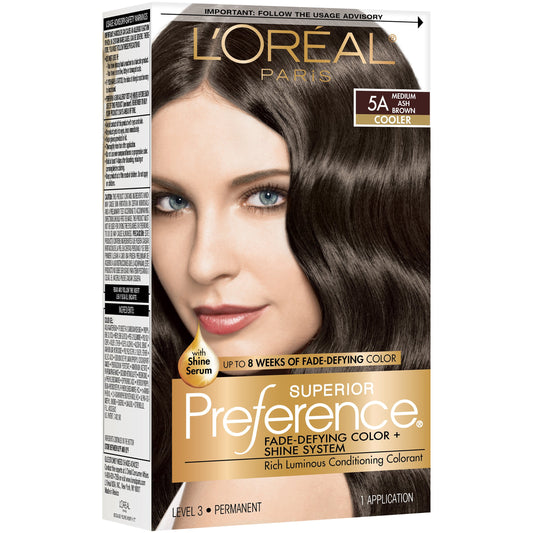 L'Oréal Paris Superior Preference Permanent Hair Color, 5A Medium Ash Brown