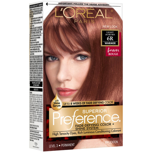 L'Oréal Paris Superior Preference Permanent Hair Color, 6R Light Auburn