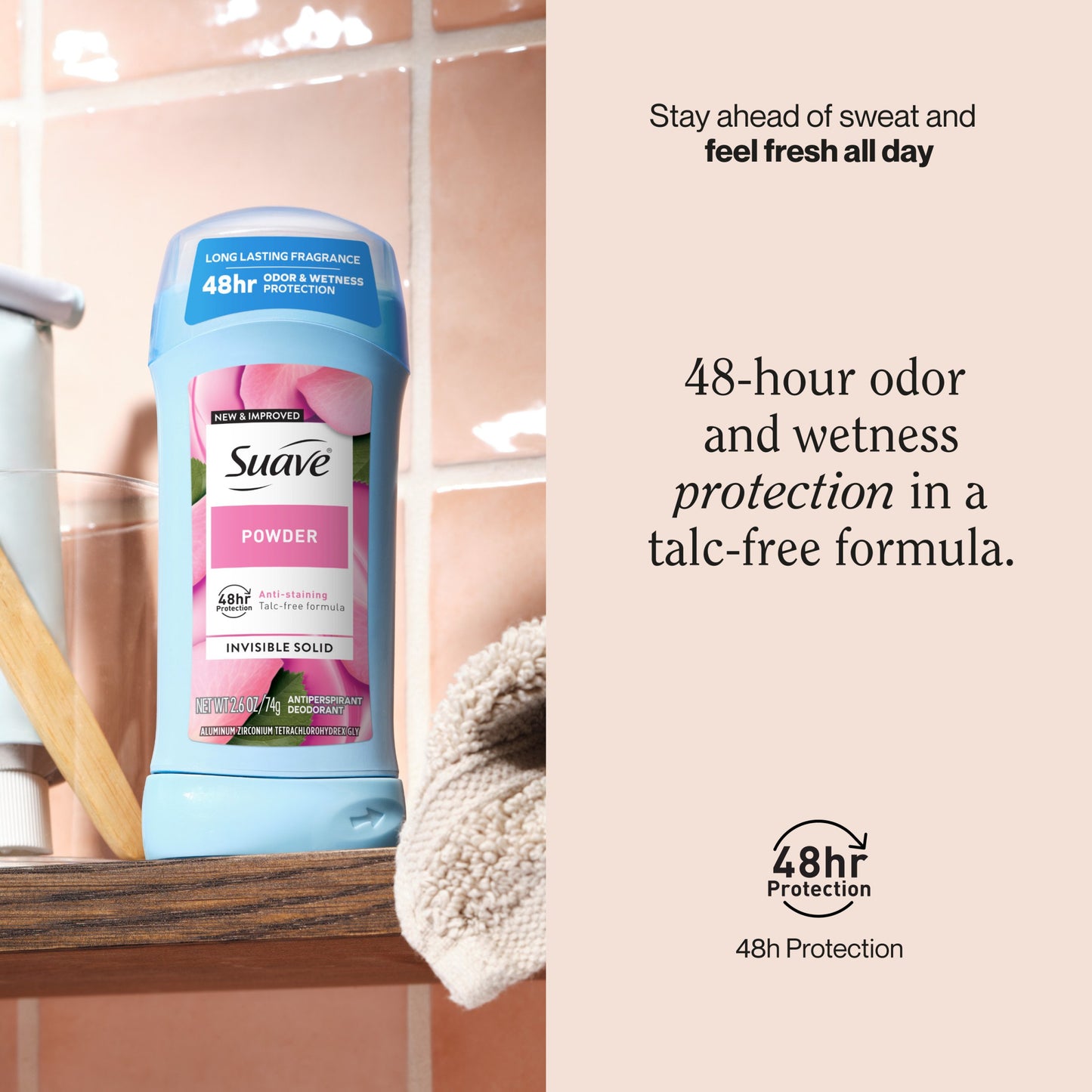 Suave Antiperspirant Deodorant for Women, Invisible Solid 48hr Protection - Powder