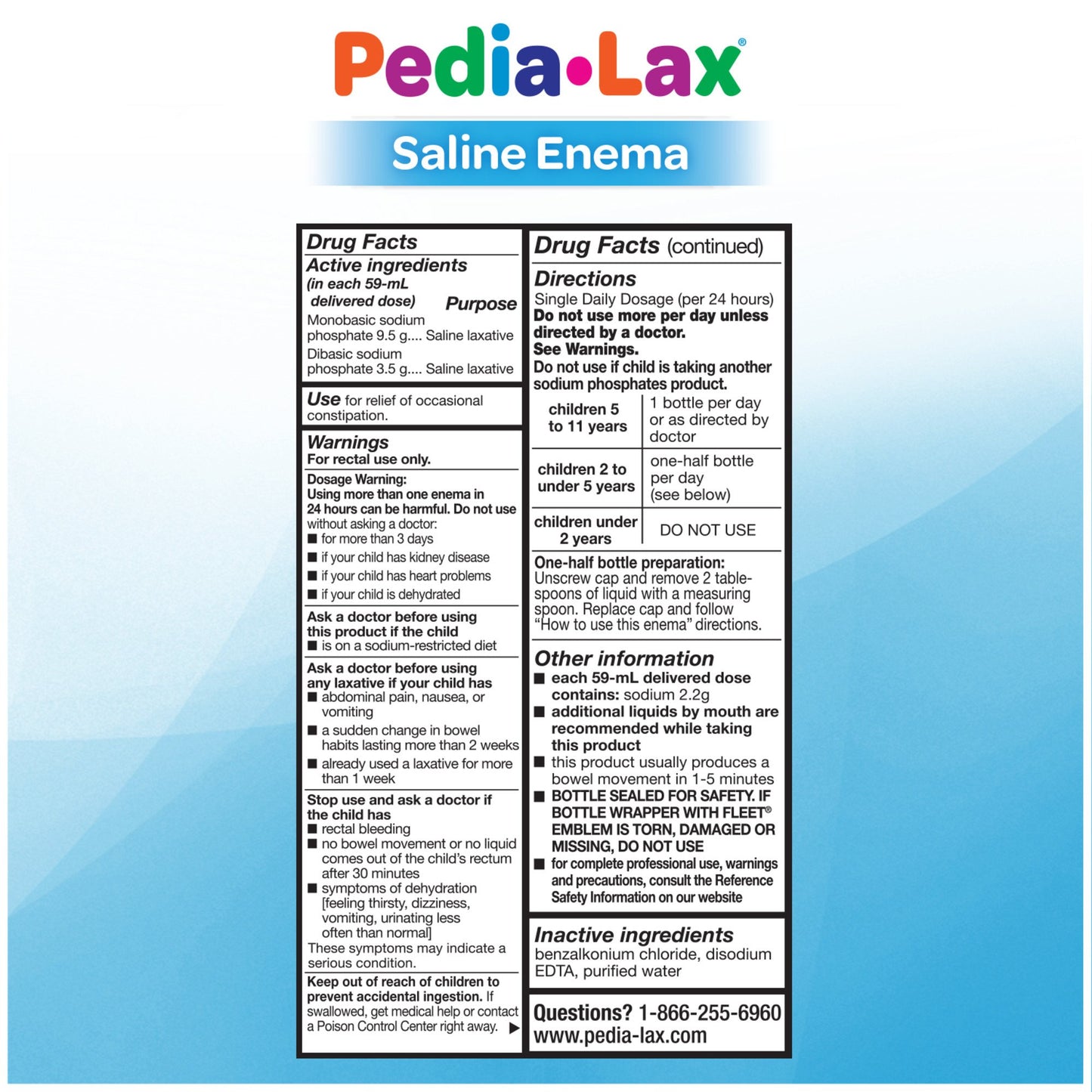 Pedia-Lax Laxative Saline Enema, for Kids Ages 2-11