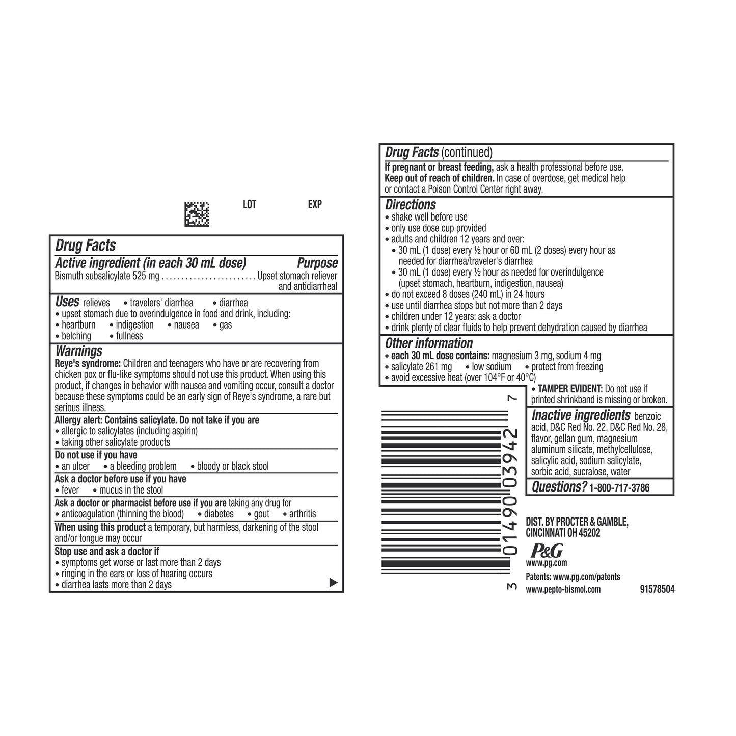 Pepto-Bismol Liquid for Nausea, Heartburn, Indigestion, Upset Stomach, & Diarrhea - 5 Symptom Fast Relief, Original Flavor
