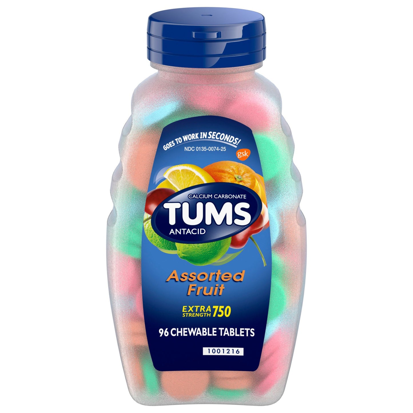 Tums Chewable Antacid Tablets for Extra Strength Heartburn Relief, Assorted Fruit Flavors