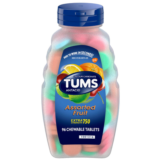 Tums Chewable Antacid Tablets for Extra Strength Heartburn Relief, Assorted Fruit Flavors