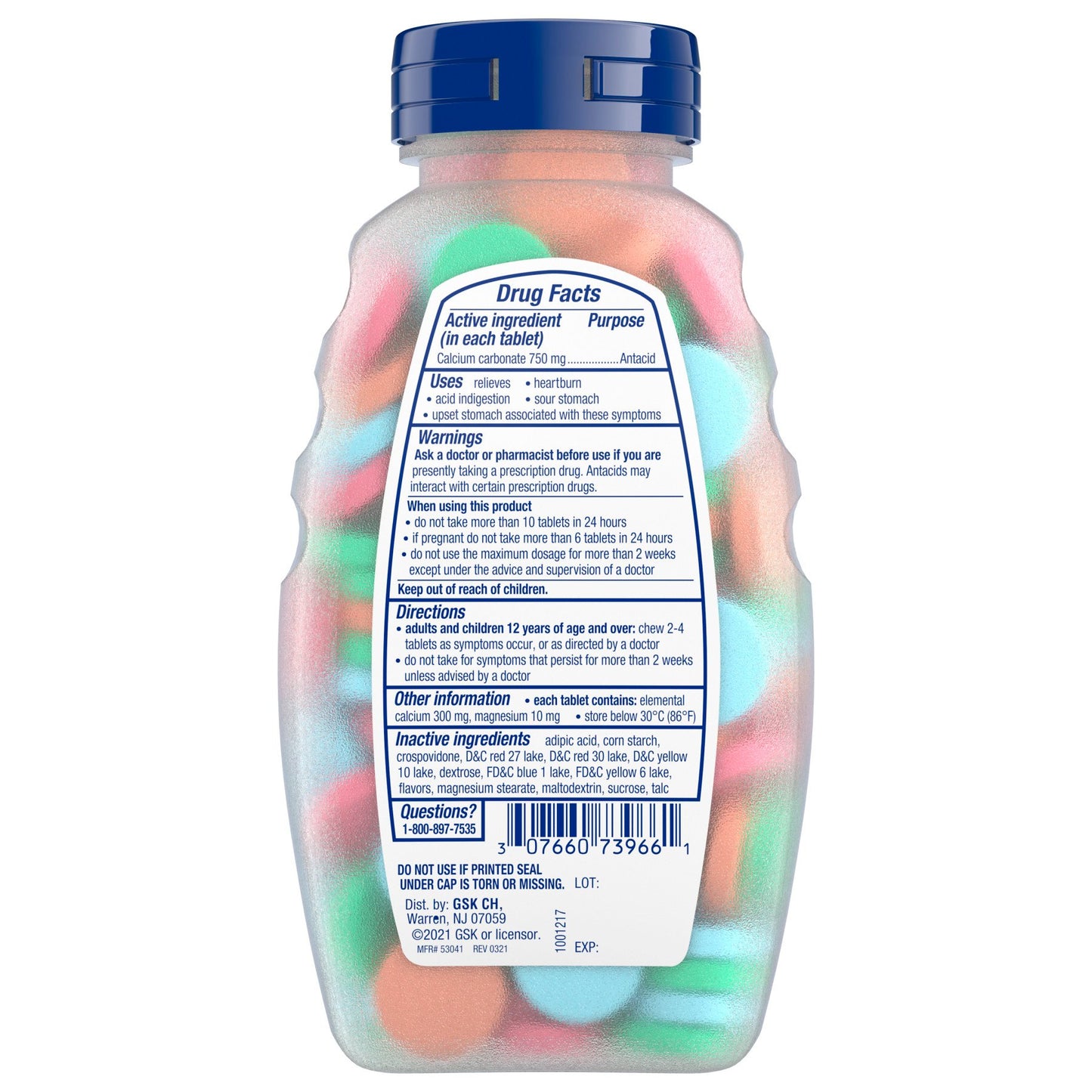 Tums Chewable Antacid Tablets for Extra Strength Heartburn Relief, Assorted Fruit Flavors