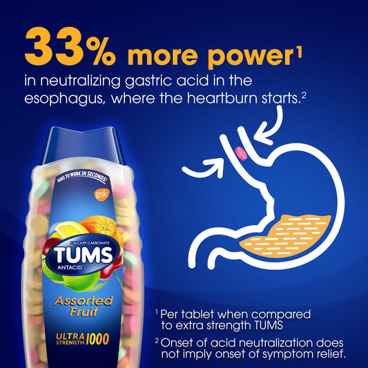 Tums Ultra Strength Chewable Antacid Tablets for Heartburn Relief, Assorted Fruit