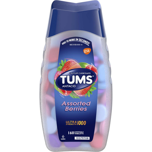 Tums Ultra Strength Chewable Antacid Tablets for Heartburn Relief, Assorted Berries