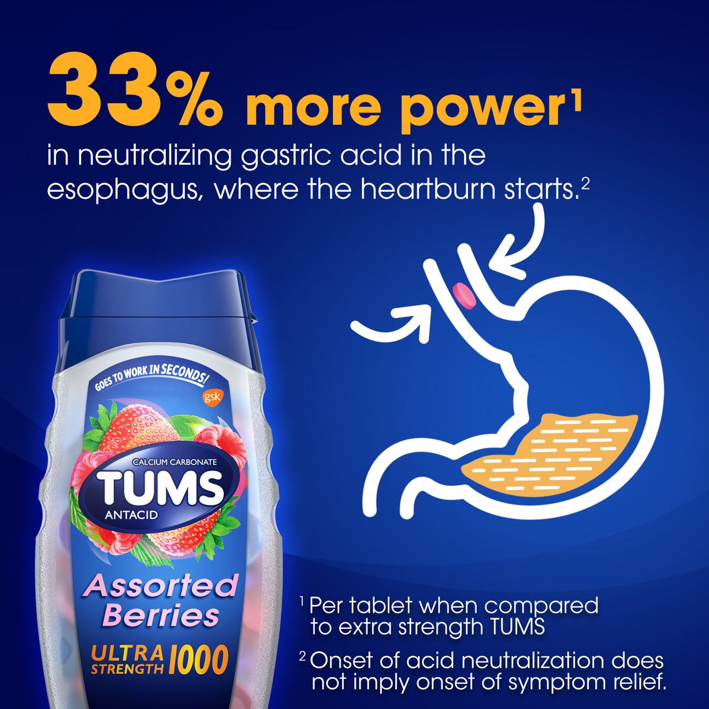 Tums Ultra Strength Chewable Antacid Tablets for Heartburn Relief, Assorted Berries