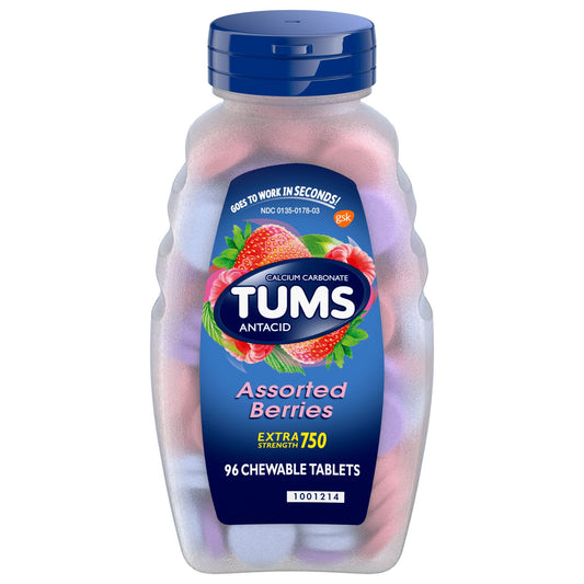Tums Chewable Antacid Tablets for Extra Strength Heartburn Relief, Assorted Berries Flavors