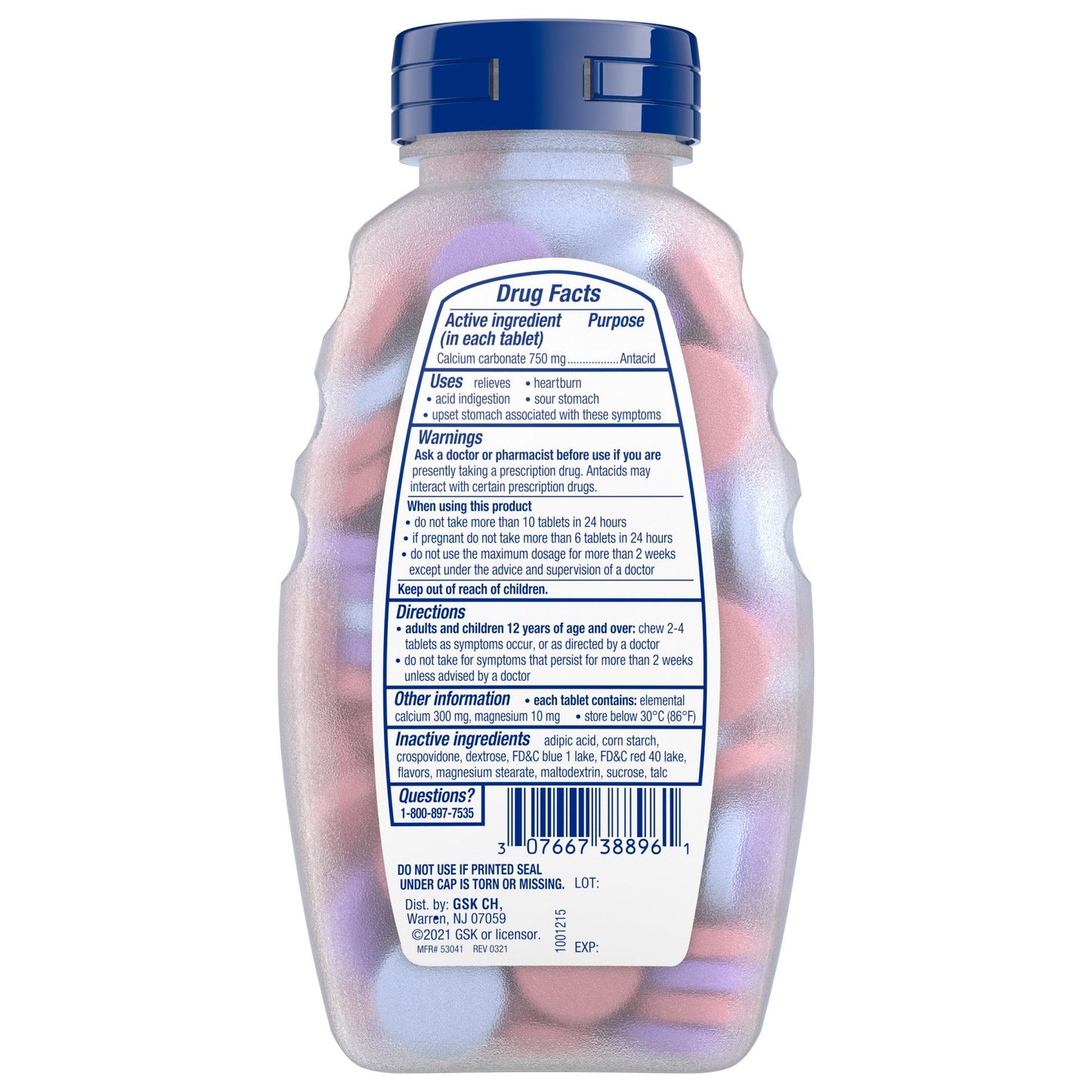 Tums Chewable Antacid Tablets for Extra Strength Heartburn Relief, Assorted Berries Flavors
