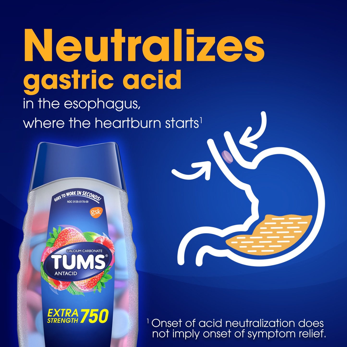 Tums Chewable Antacid Tablets for Extra Strength Heartburn Relief, Assorted Berries Flavors