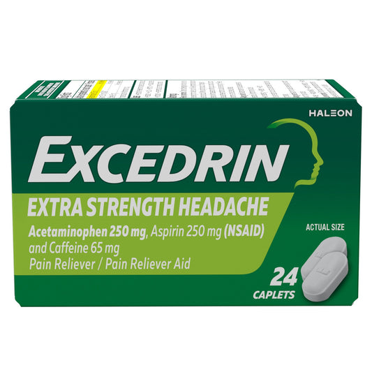 Excedrin Extra Strength Caplets for Headache Pain Relief, Acetaminophen 250mg, Aspirin 250mg, Caffeine 65mg, Pain Reliever