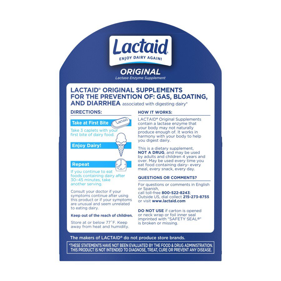 Lactaid Original Strength Lactose Intolerance Caplets