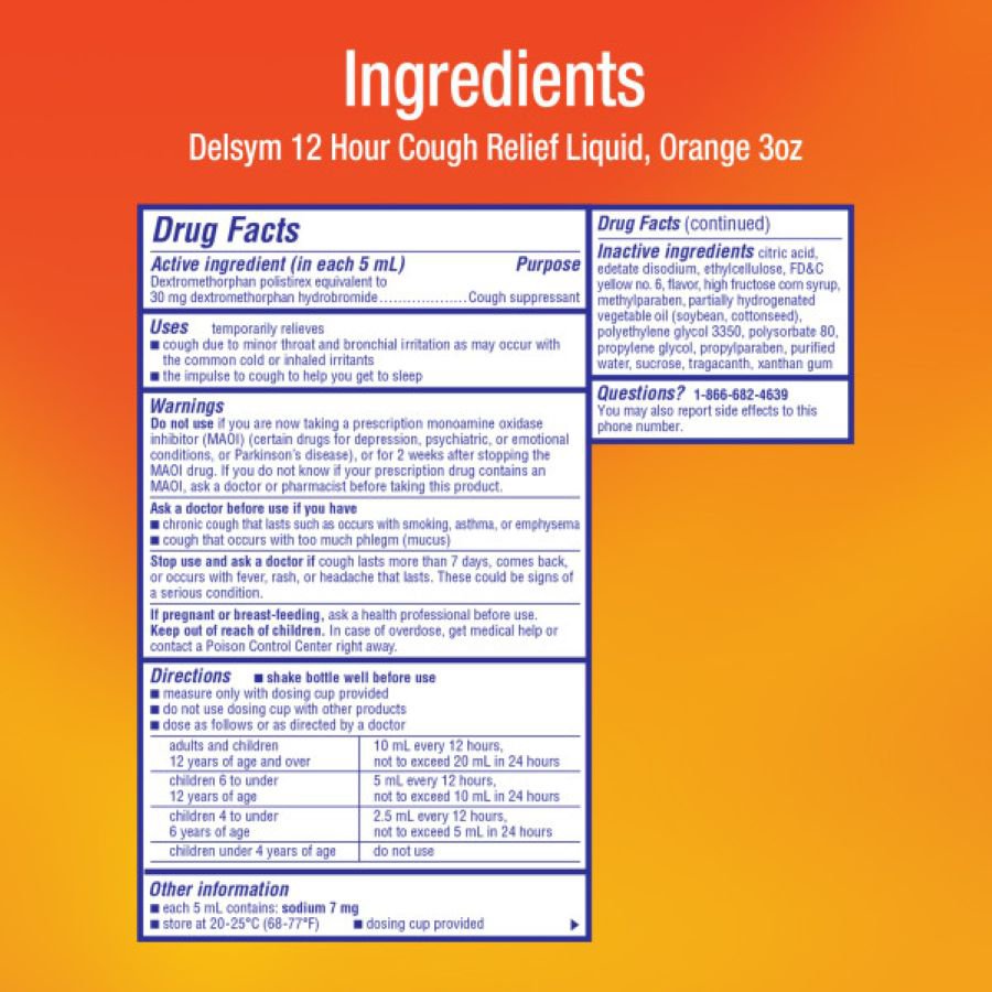 Delsym Adult Cough Suppressant Liquid, Orange Flavor