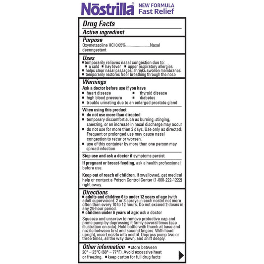 Nostrilla Fast Relief Nasal Decongestant Spray