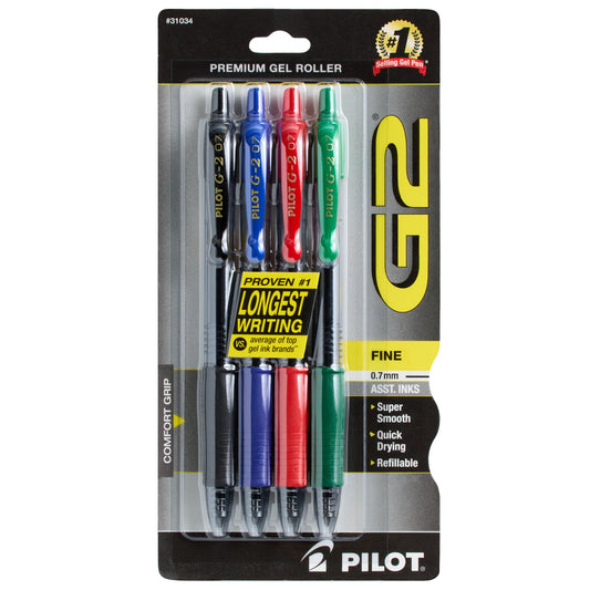 Pilot G2 0.7mm Retractable Gel Pens - Assorted Ink