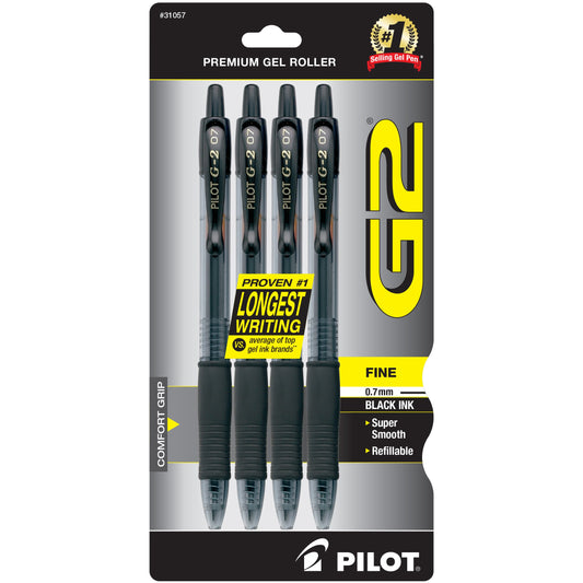 Pilot G2 0.7mm Retractable Gel Pens - Black Ink