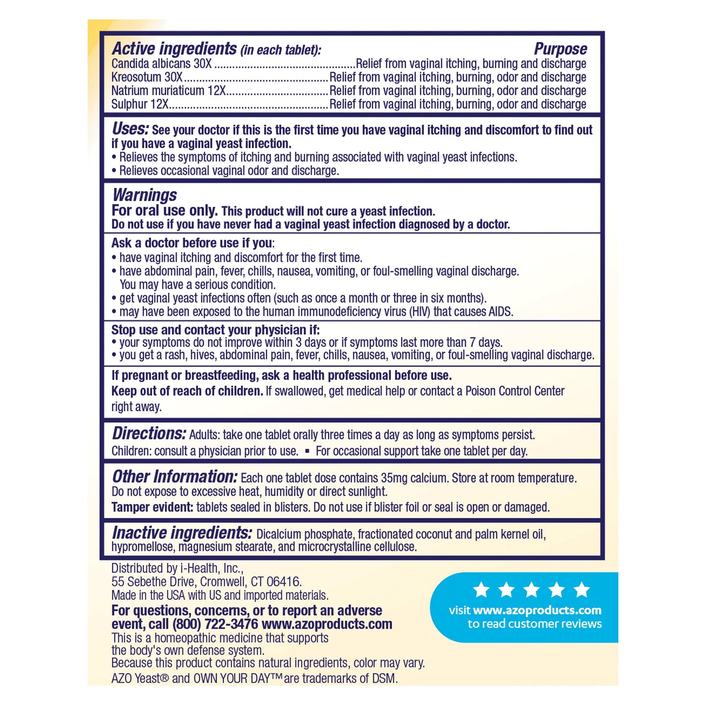 Azo Yeast Plus Yeast Infection Relief Tablets