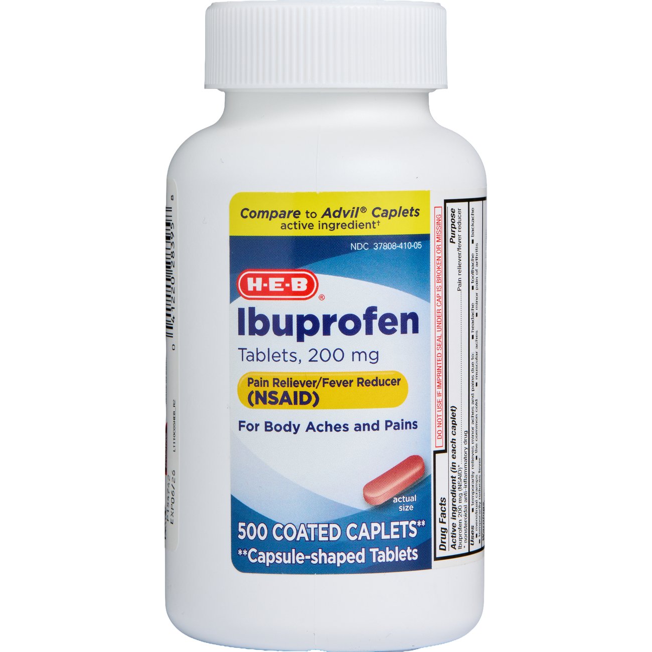 H-E-B Ibuprofen 200 Mg Coated Caplets - Pain Reliever