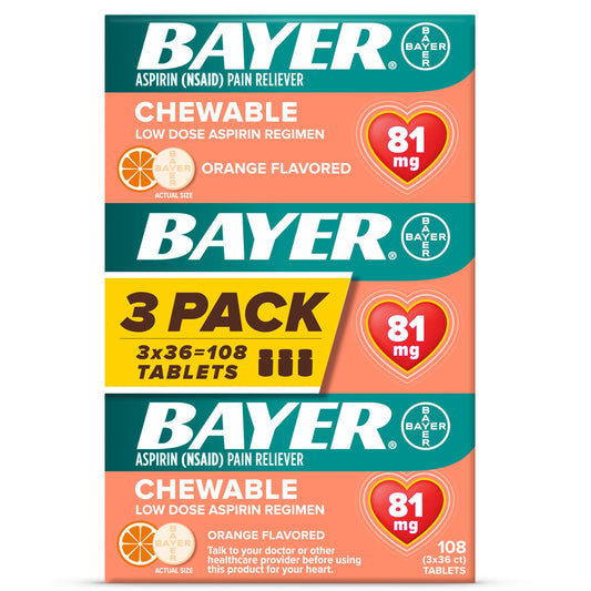Bayer Aspirin Pain Reliever Orange Flavored Chewable Tablets 3 Pack - 81 mg