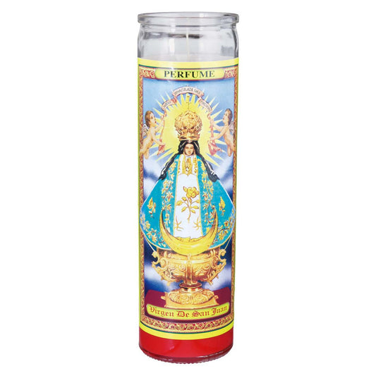Reed Candle Virgen de San Juan Perfume Scented Religious Candle - Red Wax