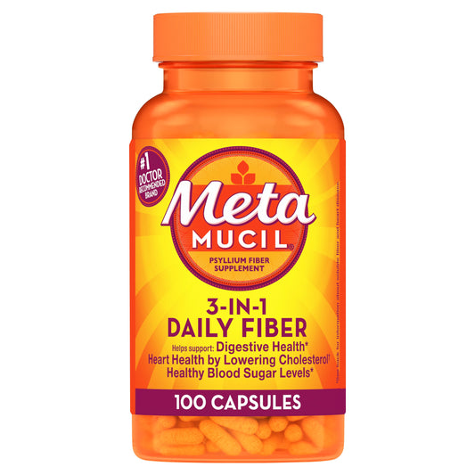 Metamucil Fiber Capsules, 3-in-1 Psyllium Husk Fiber, Daily Fiber Supplement