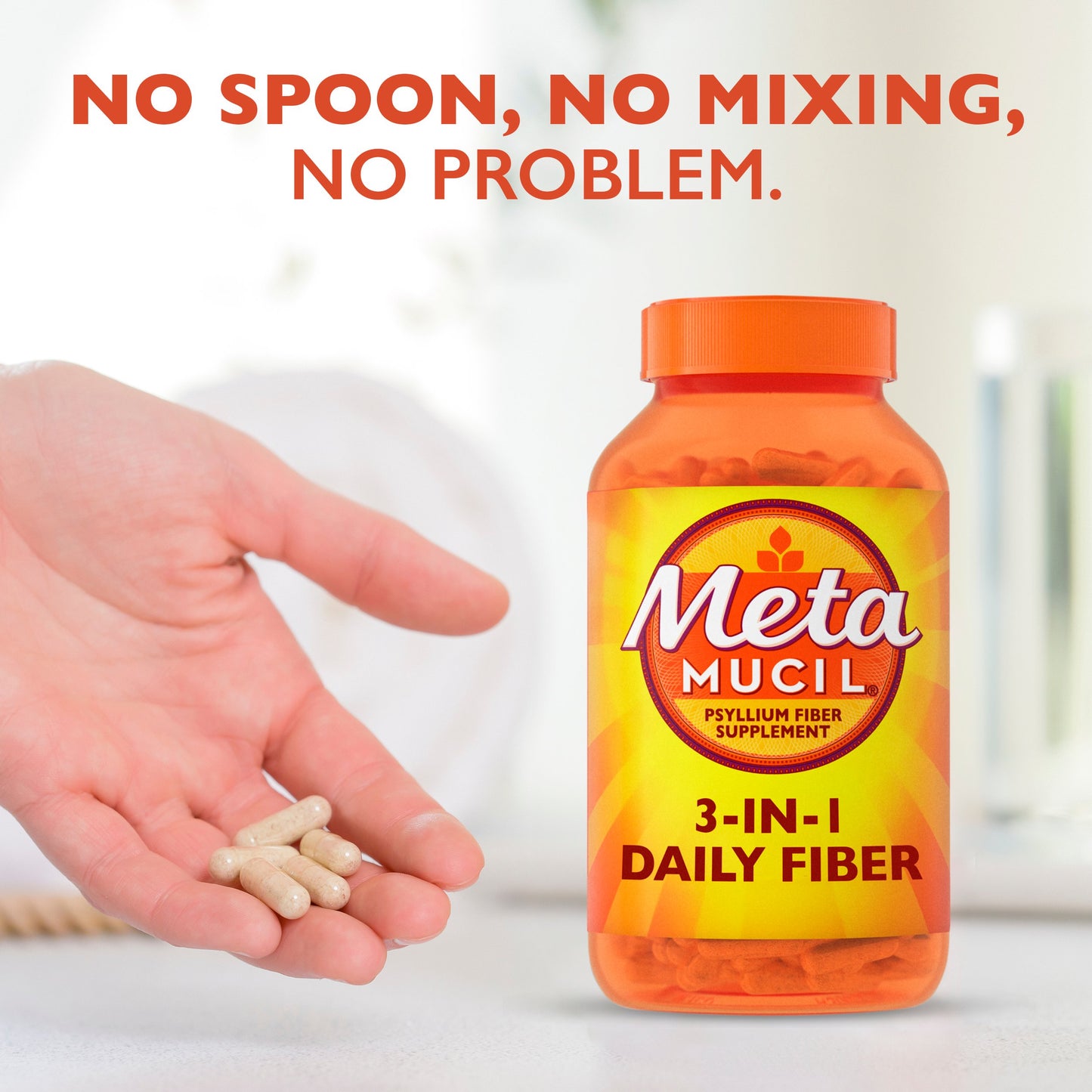 Metamucil Fiber Capsules, 3-in-1 Psyllium Husk Fiber, Daily Fiber Supplement