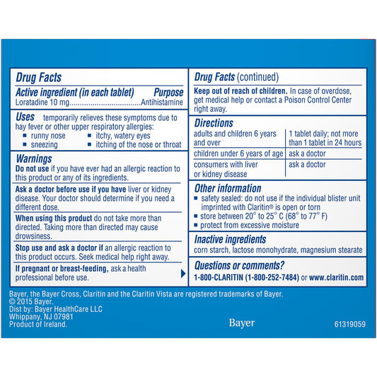 Claritin Non-Drowsy 24 Hour Allergy Relief Tablets