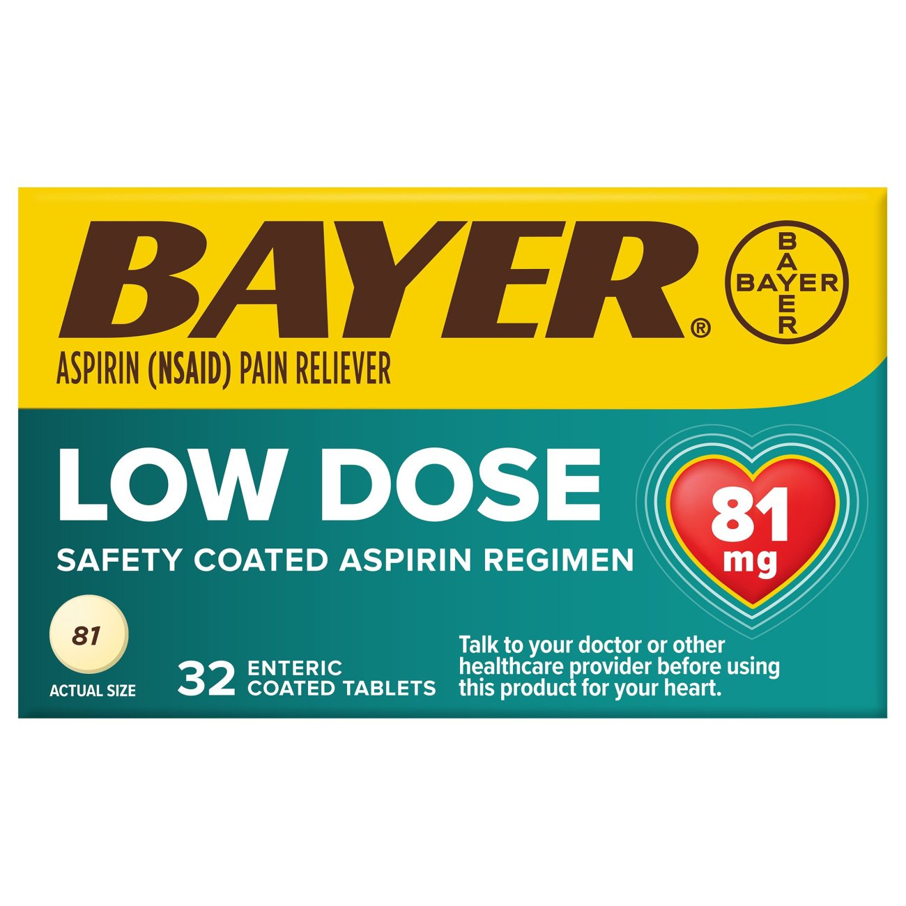 Bayer Aspirin Pain Reliever/Fever Reducer Low Dose 81 mg Enteric Safety Coated Tablets